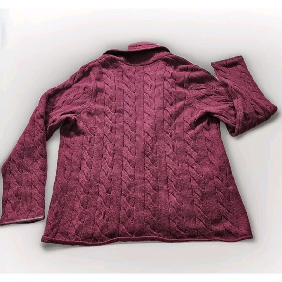 Talbots Cardigan Womens L Purple Plum LS Pockets Button Cable Knit Boho Mature - Picture 14 of 16